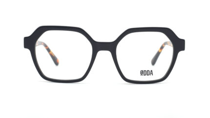 gafa de vista de forma hexagonal con frontal negro y varillas en havana