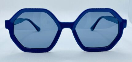 gafas azules hexagonales con lentes en gris