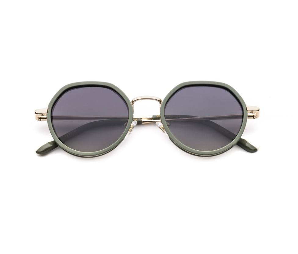 monica 04 f gafa de sol combinada metal y pasta con plaquetas, color dorado con verde unisex