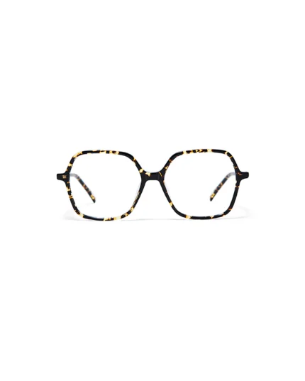 gafa de pasta de color havana oscuro y forma hexagonal de mujer juvenil