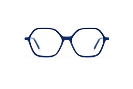 gafa de vista de pasta de color azul y forma hexagonal de mujer