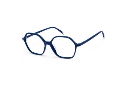 gafa de vista de pasta de color azul y forma hexagonal de mujer