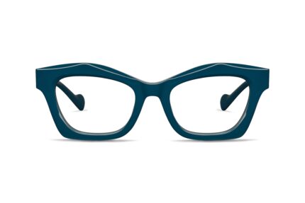 gafa de pasta gruesa color azul petroleo moderna rectangular de mujer