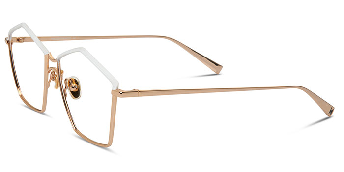 gafa metalica dorada con detalles en blanco mujer con forma hexagonal
