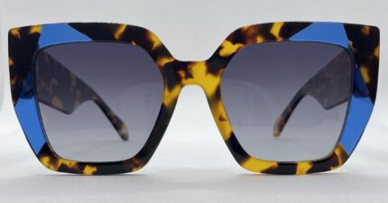 gafa de acetato de color havana y azul con lentes en gris degradado de mujer