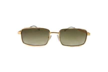 gafa de sol metalica en color dorado y forma rectangular con lentes en degradado marron